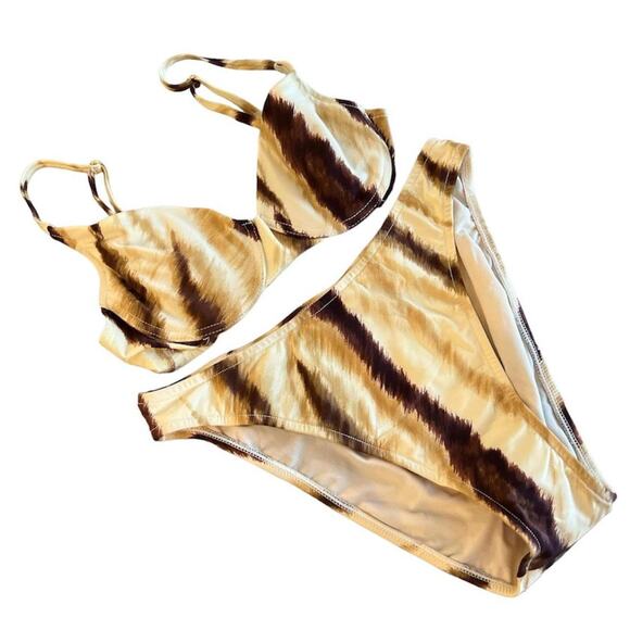 Vintage deadstock tan/brown striped bikini - Picture 1 of 7